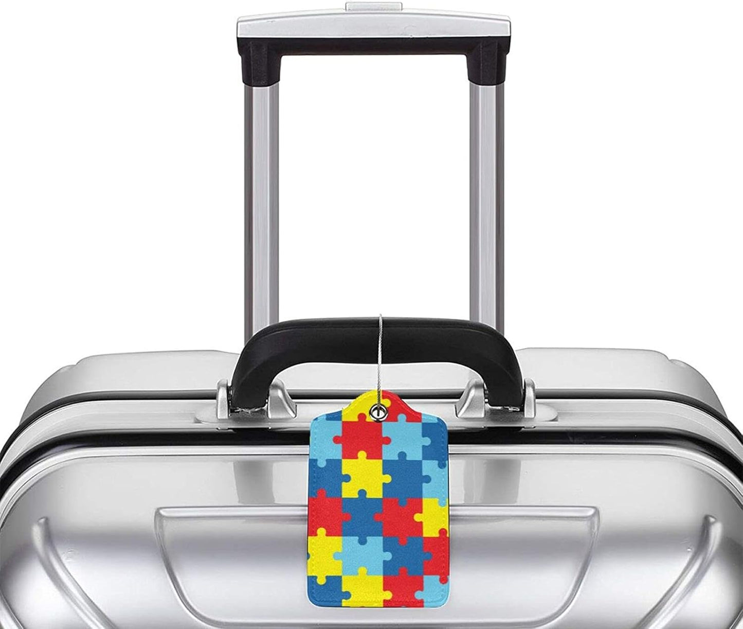 Autism Awareness Puzzles 2 Pcs Luggage Tags, Privacy Cover Id Label with Stainless Steel Loop and Address Card for Suitcases & Travel Bags