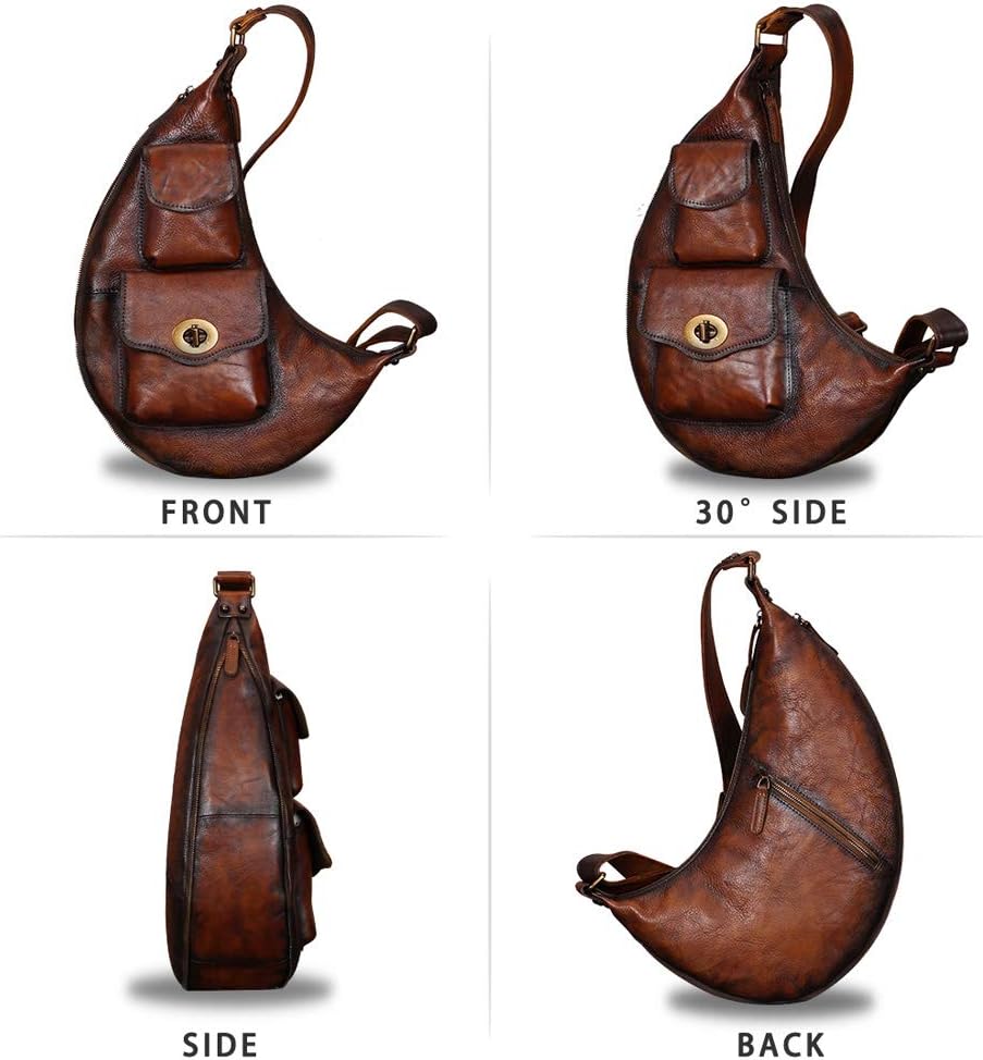 Genuine Leather Large Sling Bag for Men and Women Vintage Real Leather Sling Backpack Shoulder