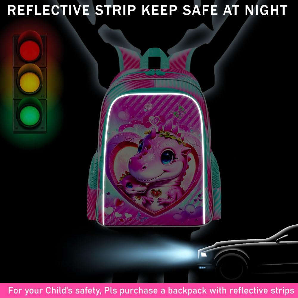 3PCS Girls Backpack, Kids Water Resistant Heart Bookbag Set with Lunch Box, Cute Kids School Bag for Preschool Toddler