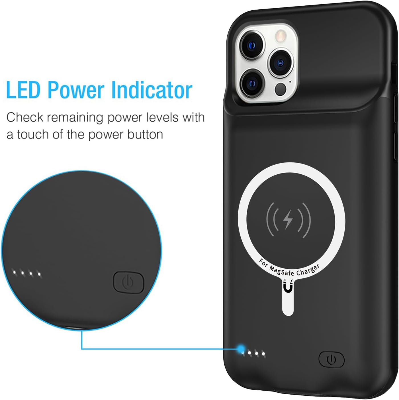 Battery Case for iPhone 12 Pro Max , Enhanced 10800mAh Portable Protective Wireless Charging Case Support Carplay Compatible with iPhone 12 Pro Max(6.7 inch) Rechargeable Battery Charger Cover(Black)