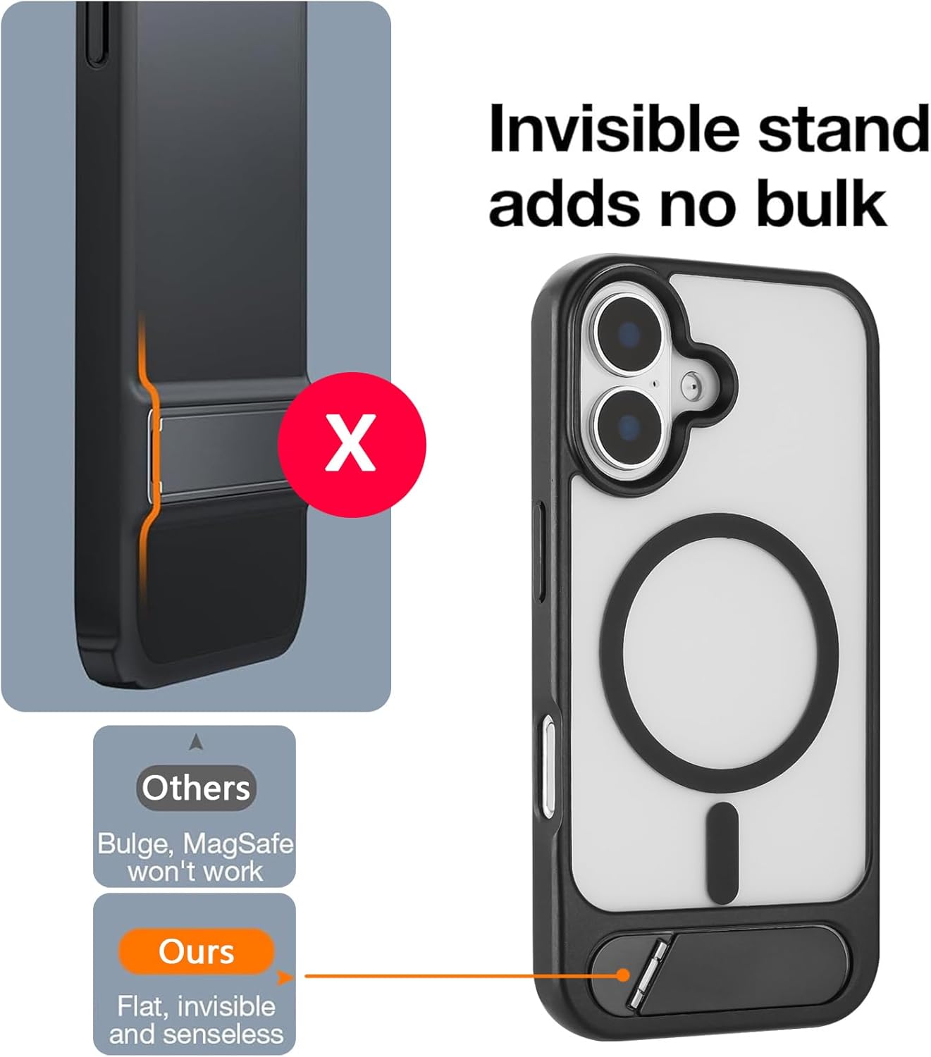 Tikoo Strong Magnetic for iPhone 16 Case with Magsafe and Built-in Invisible Kickstand Slim Translucent Matte Military Grade Protective Phone Case for iPhone 16 6.1”