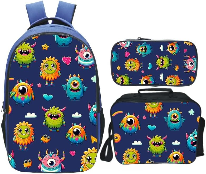 School Backpack Set for Girls Boys 3-in-1 Kids Teens Elementary Middle School Bookbag with Lunch Bag Pencil Case