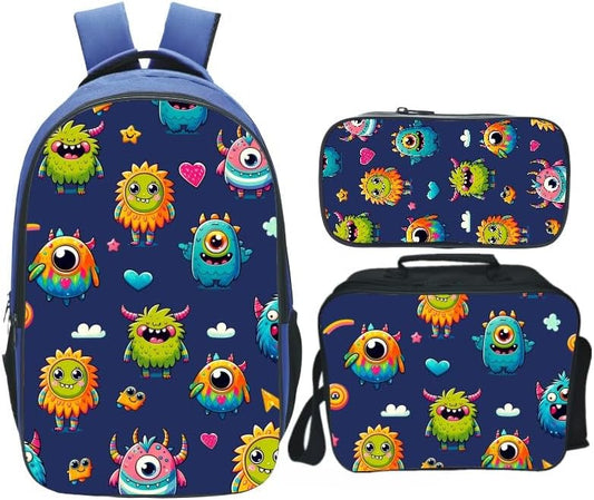 School Backpack Set for Girls Boys 3-in-1 Kids Teens Elementary Middle School Bookbag with Lunch Bag Pencil Case
