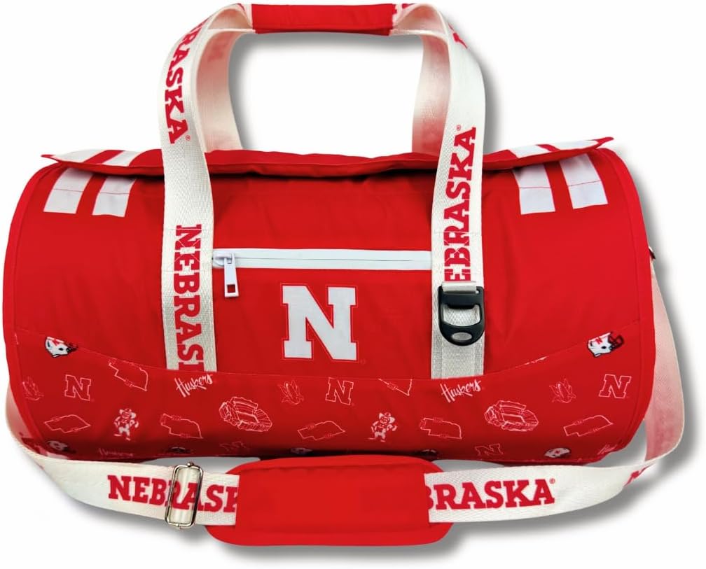 Varsity Cooler University of Nebarska Licensed Travel Duffle & Cooler – 30 Can Leakproof Insulated backpack, Waterproof Soft Cooler, Golf, Carry-On Luggage, Gym & Outdoor – Durable Nylon Sports Bag