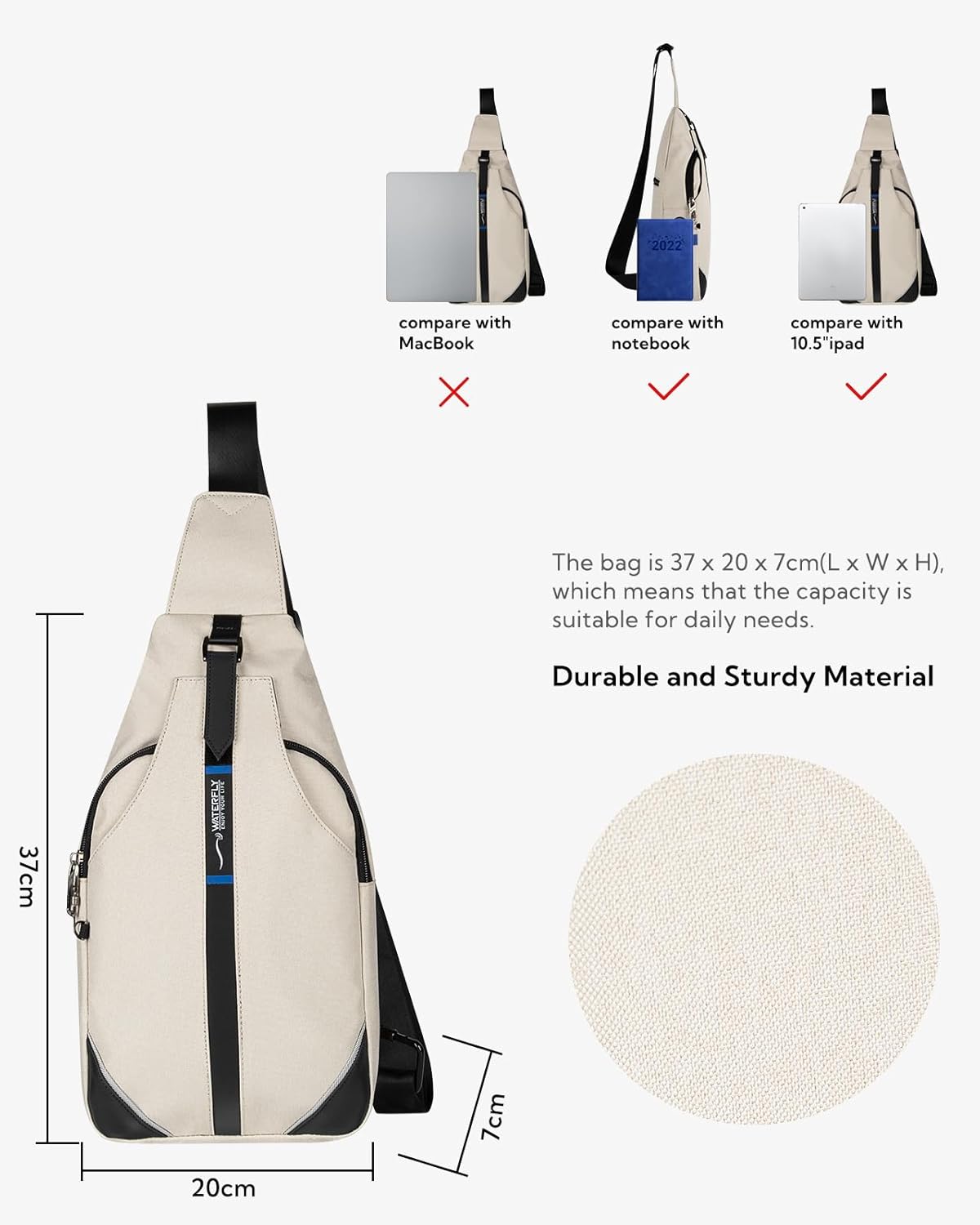 WATERFLY Medium Crossbody Sling Backpack Anti Theft Backpack for Traveling Chest Shoulder Bag