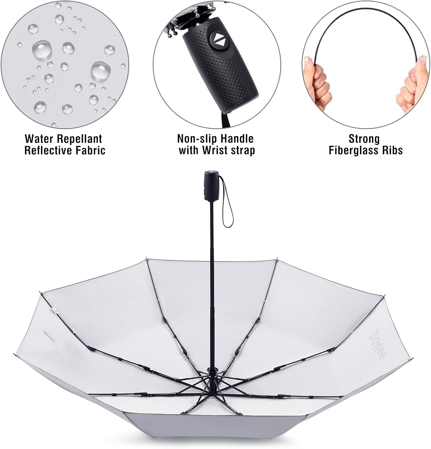 G4Free 46 Inch Reflective Travel Umbrella for Rain Large Windproof Auto Open Close Folding Compact Umbrellas, Strong Fiberglass Frame for Men Women