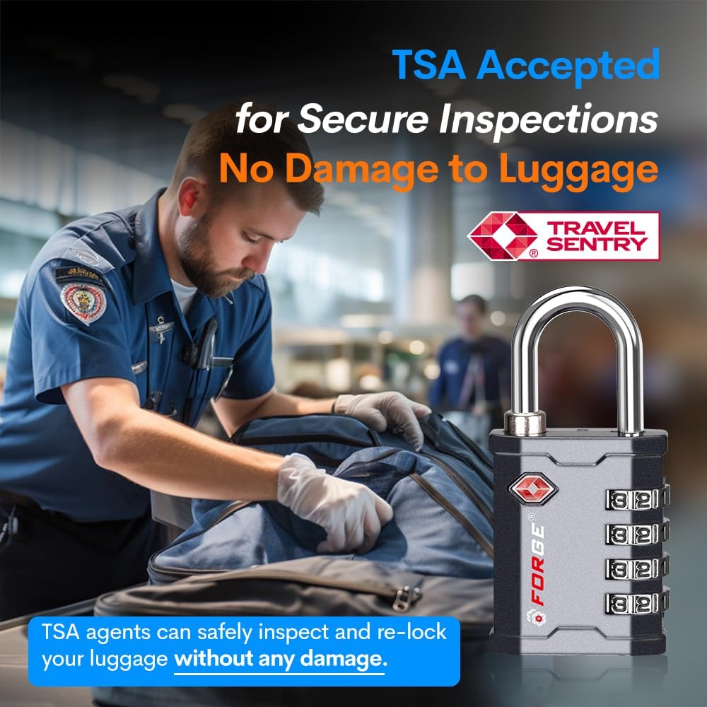 FORGE 4 Digit TSA Approved Combination Lock, Tool Box and Case Lock, Combination Padlock for Travel, Gym, Home. Grey 1 Lock.