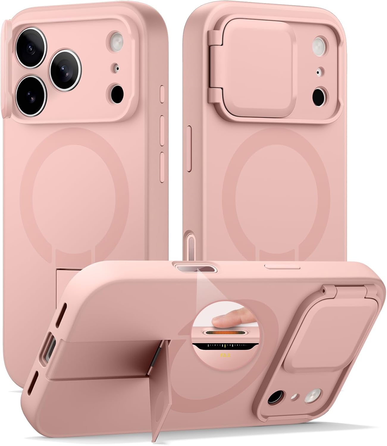 SURITCH for iPhone 17 Pro Max Case with Camera Control Cover, Camera Cover and Adjustable Kickstand, Compatible with MagSafe, Shockproof Bumper Protective Cases 6.9 Inch, Pink