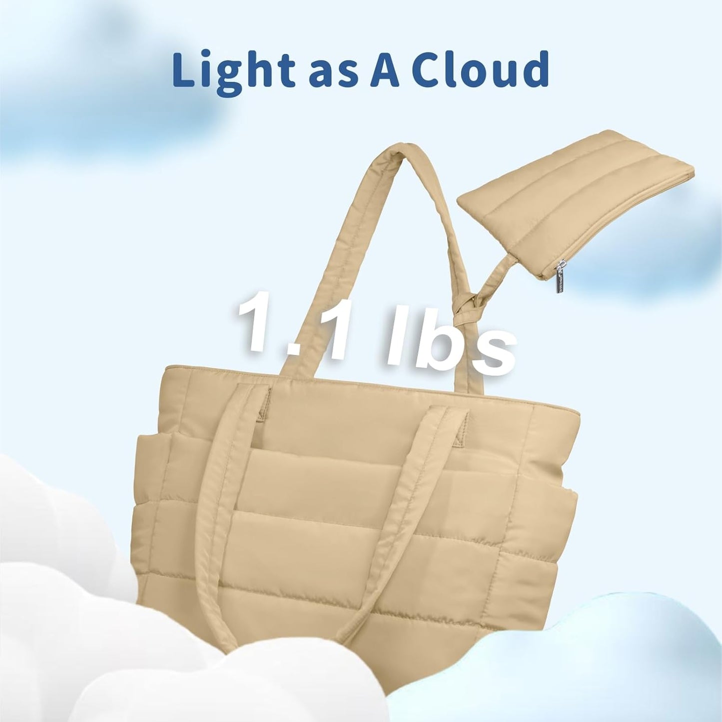 TOPDesign Puffer Tote Bag for Women, Lightweight Puffy Handbag with Compartments, Quilted Shoulder Bag for Work, Travel, Gym