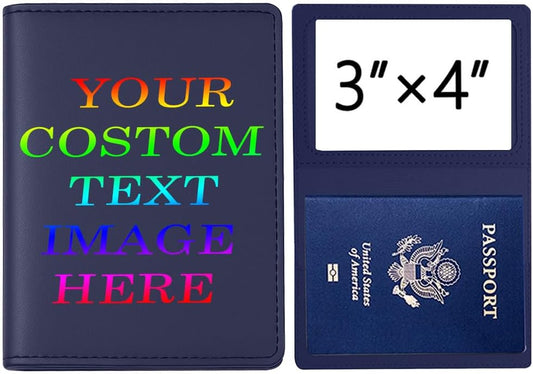 Personalized Passport Holder – Custom Name or Logo, PU Leather Travel Wallet for Men & Women, Fits Passport, Compact Travel Accessory Gift (Blue)