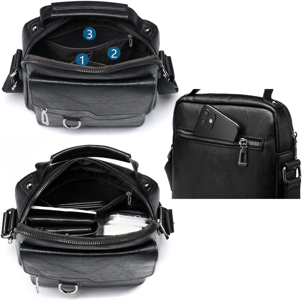 Vintage Genuine Leather Crossbody Bag for Men – Small Shoulder Satchel Handbag for Daily Use