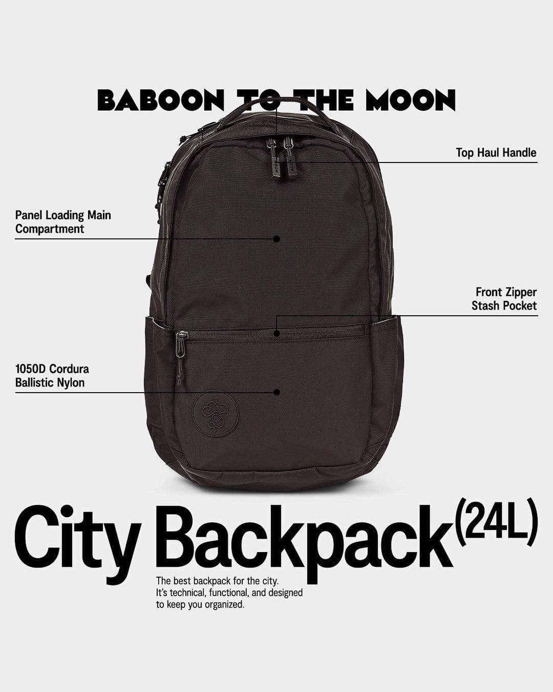 Baboon to the Moon City Backpack – Water Resistant Travel Backpack with Laptop Compartment, Lightweight Daypack for Men and Women, Work Back pack, Gym Bag, Bookbag