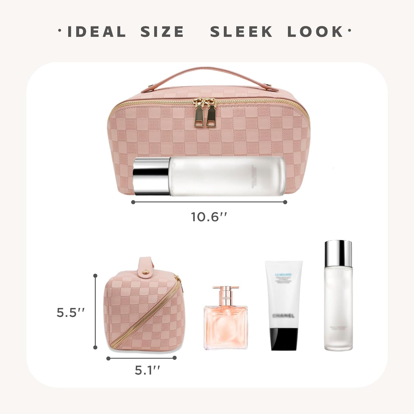 Travel Makeup Bag – Large Cosmetic Organizer with Waterproof PU Leather, Smooth Double Zipper &