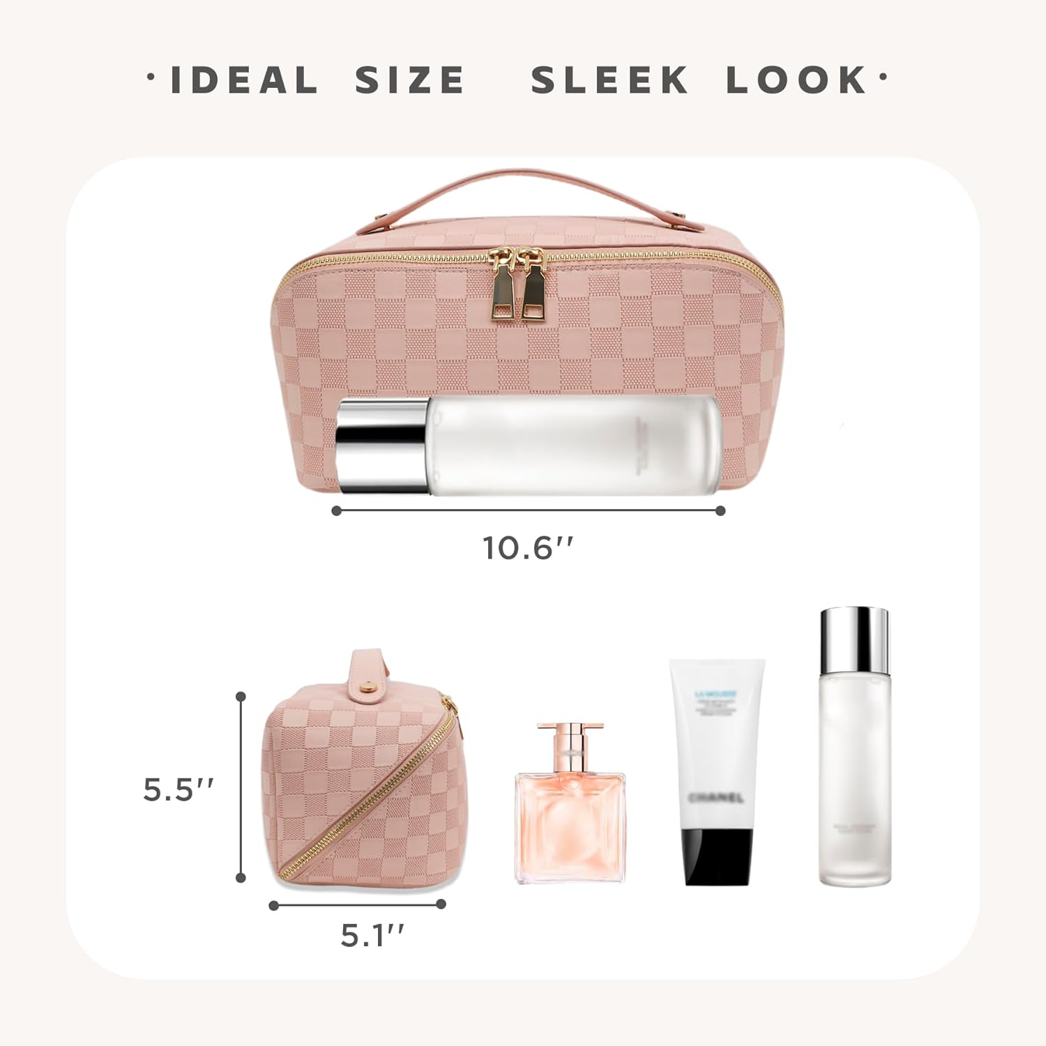 Travel Makeup Bag – Large Cosmetic Organizer with Waterproof PU Leather, Smooth Double Zipper &
