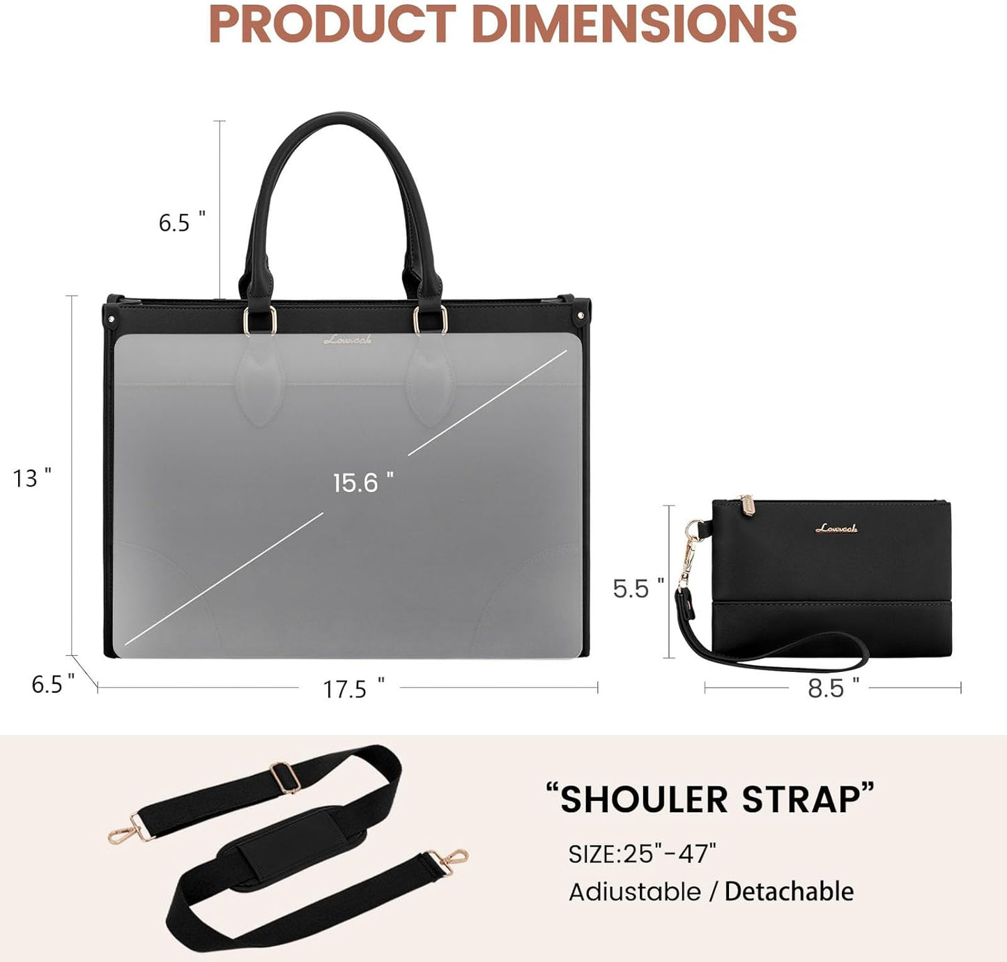 LOVEVOOK Laptop Bag for Women 17 lnch,Waterproof Laptops Tote Bags for Womens,Professional Work Bags for Women with Cup Holder,Large Laptop Purse Computer Briefcase Office Teacher Clutch Bag,2 PCS