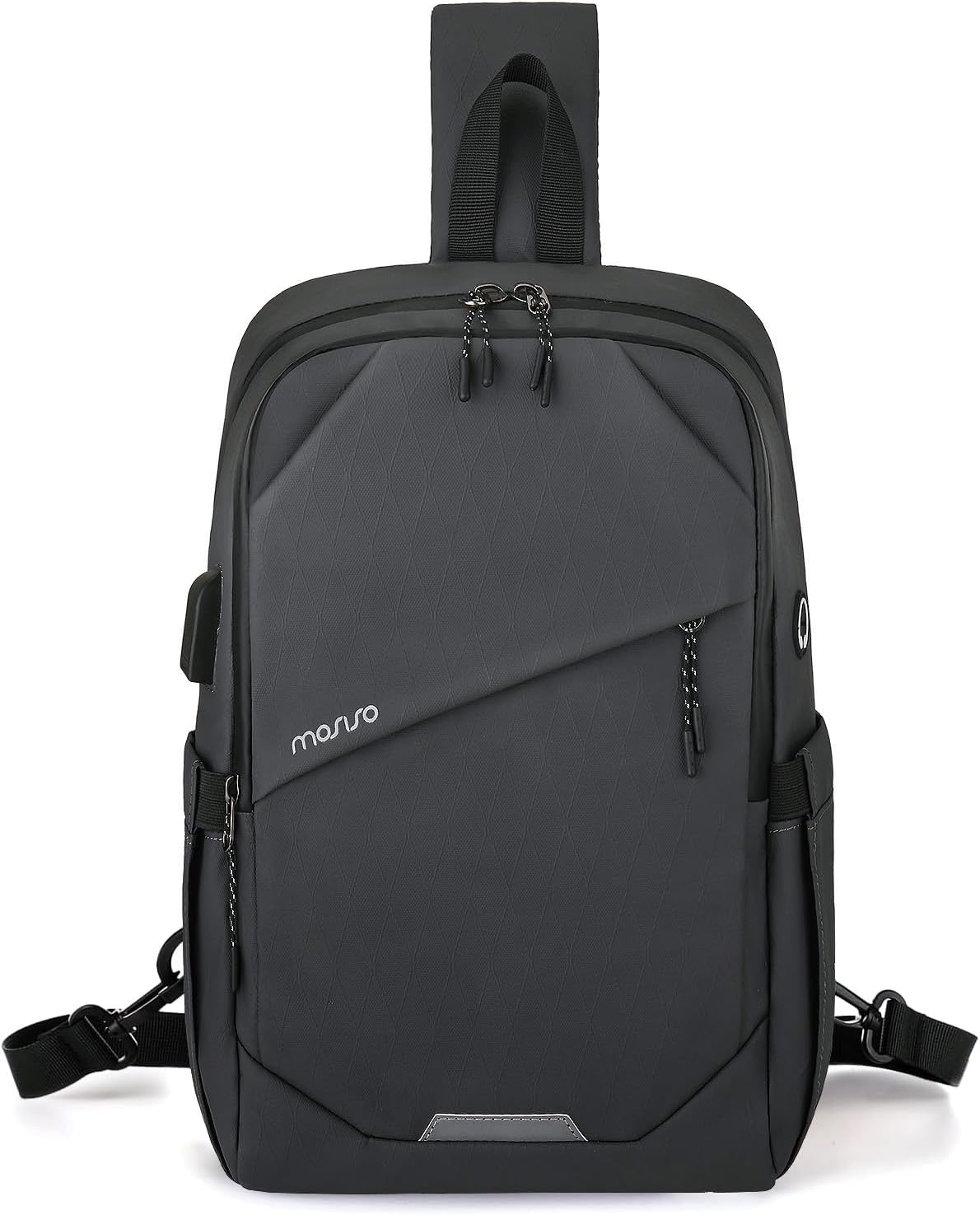 MOSISO Sling Backpack Travel Hiking Daypack,Large Crossbody Sling Bag with USB Charging Port for Men Women 3 Layer Pockets One Shoulder Bag for Outdoor Sports Casual Commuting, Slate Gray
