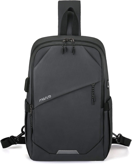 MOSISO Sling Backpack Travel Hiking Daypack,Large Crossbody Sling Bag with USB Charging Port for Men Women 3 Layer Pockets One Shoulder Bag for Outdoor Sports Casual Commuting, Slate Gray