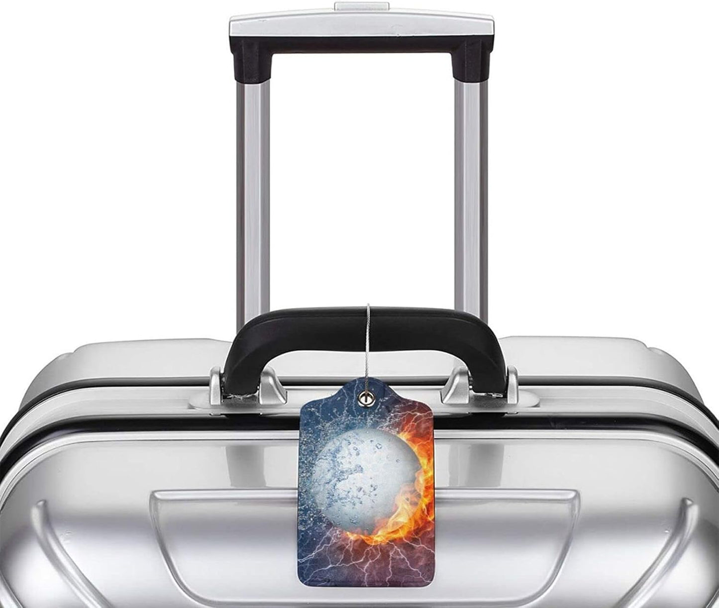 2 Packs Golf Luggage Tags for Men Boys, Sport Luggage Tags for Suitcases, Cool Leather Bag Tag with Water & Fire Background Print for Sport Adults Kids Teens