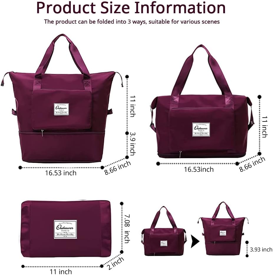 Large Capacity Foldable Travel Bag Expandable Portable Carry on Bag Dry&Wet Separation Sports