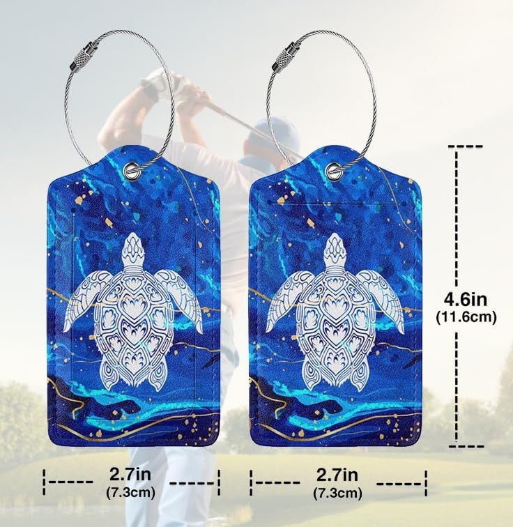 2 Pack Luggage Tag Blue sea Turtle Travel PU Cute Leather Luggage Tag Name ID Labels with Privacy Cover Suitcases Women Men Girls Boys Fun Laggage Tags (Blue sea Turtle)
