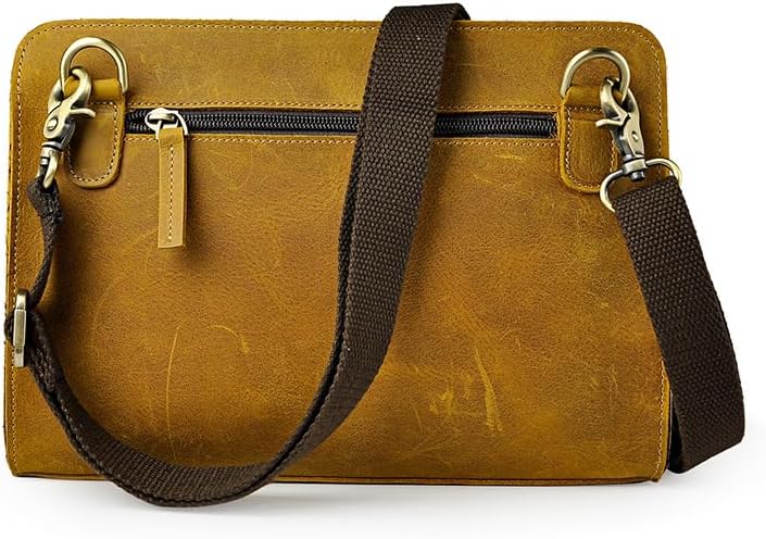 Vintage Crazy Horse Leather Business Briefcase - Under Arm Clutch Bag with Tablet Case & Organizer