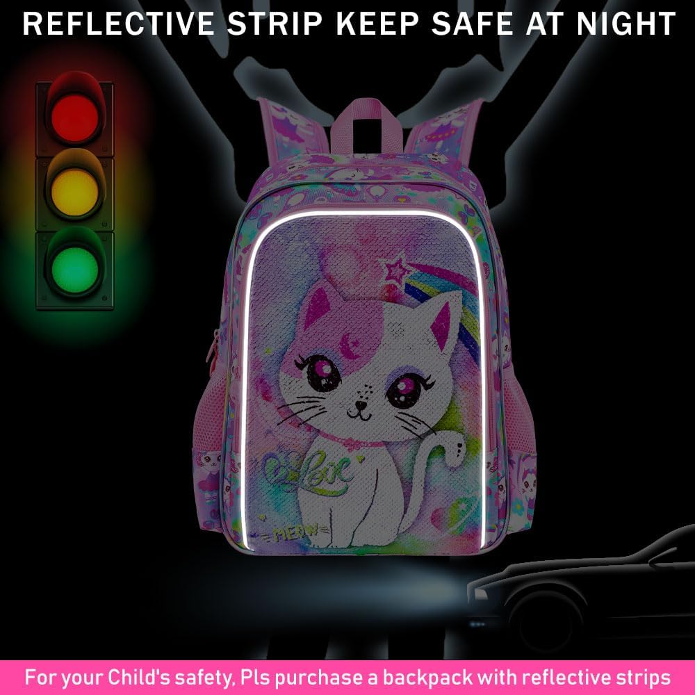 UFNDC 3PCS Backpack for Girls with Lunch Box,16”Kids Sequin Bookbag with Lunch Box, School Bag for