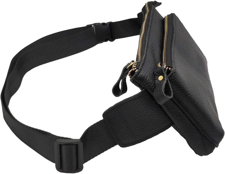 Hebetag Leather Waist Pack Fanny Bag for Men Women Outdoor Travel Sports Running Walking Hiking Hip Bum Belt Slim Cell Phone Purse Casual Waist Wallet Pouch (#02Black)