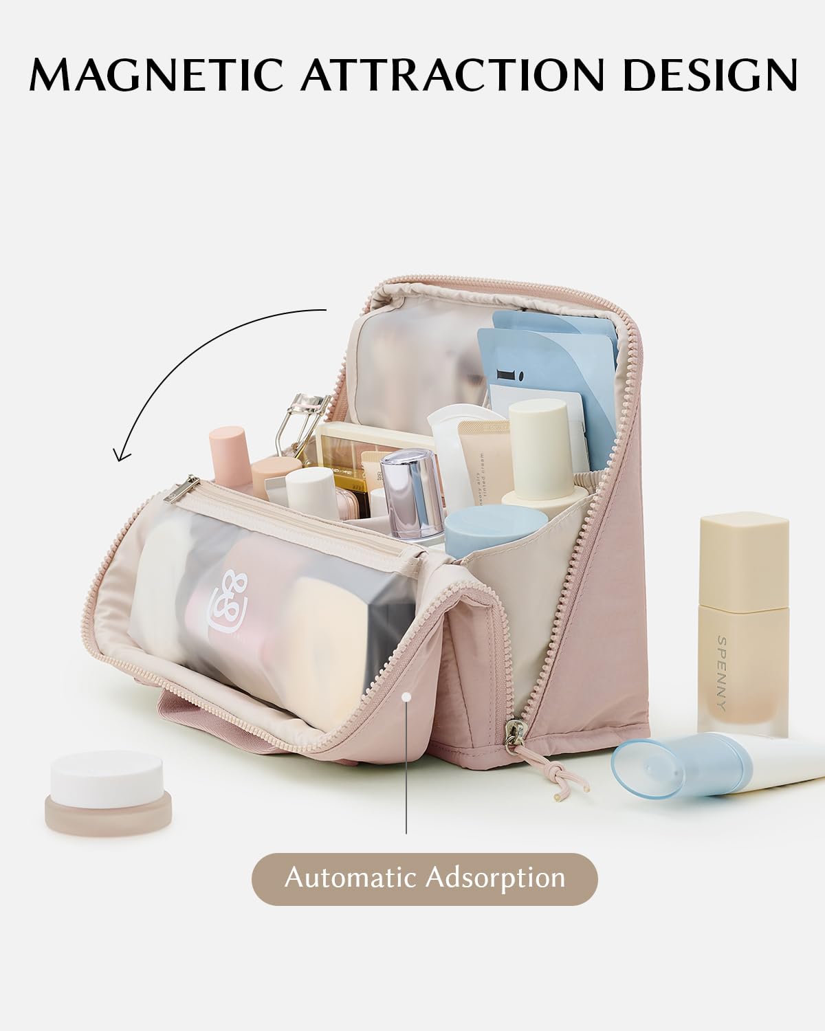 EACHY Standing Makeup Bag - Large Waterproof Cosmetic Bag & Toiletry Bag Organizer with Phone
