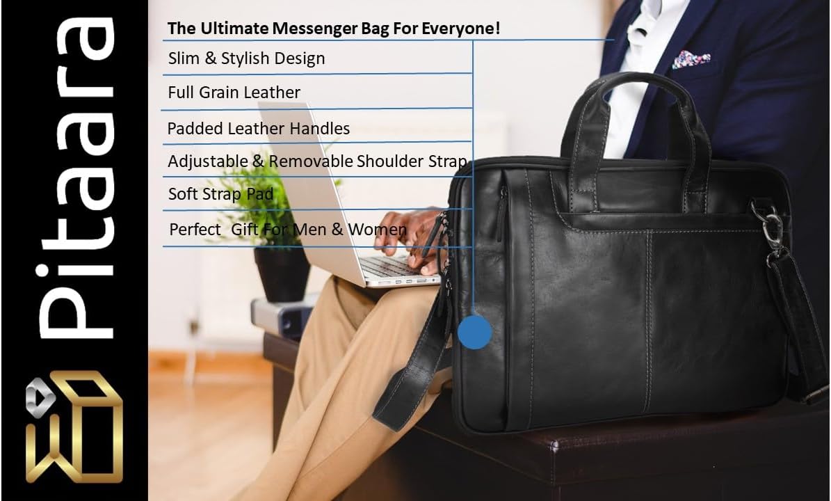 Pitaara Genuine Leather Messenger Laptop Bag For Men And Women, Fits Laptop Size 16"