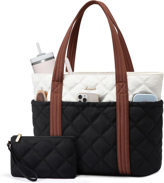 LOVEVOOK Puffer Tote Bag for Women, Puffy Work Handbag, Travel Shoulder Carry On Bag with Zipper for Teacher Nurse Gym