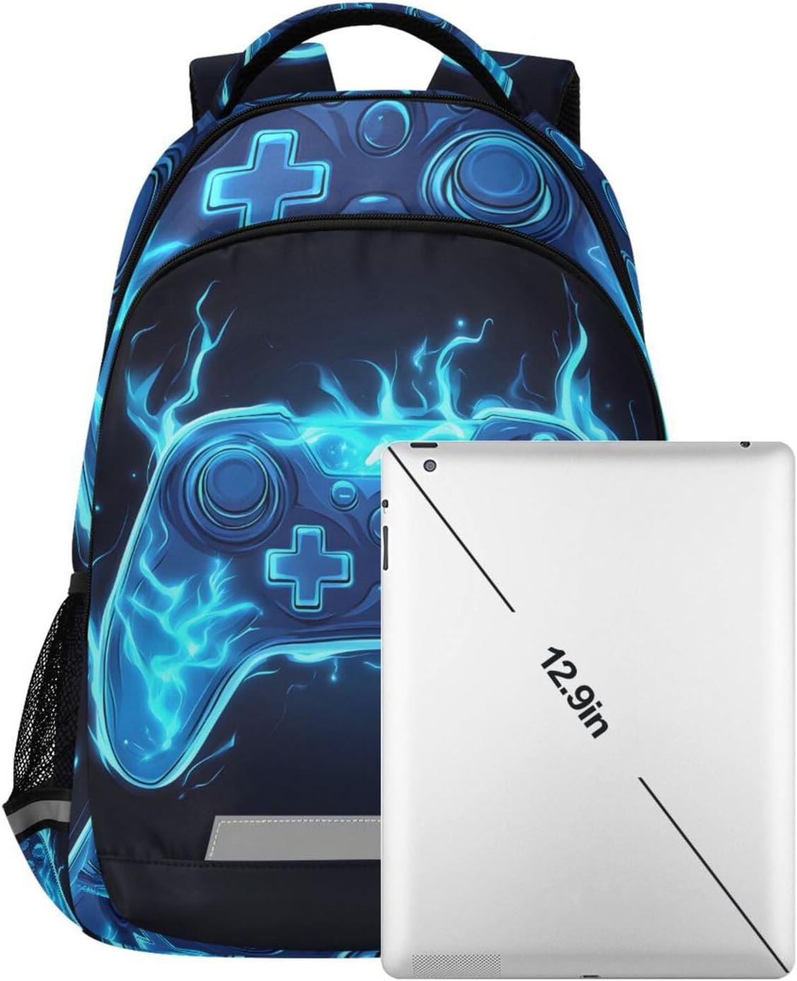 Joystick Video Game Blue Flame Backpack for Boys Girls Elementary School Bag Kids Bookbag Travel Rucksack