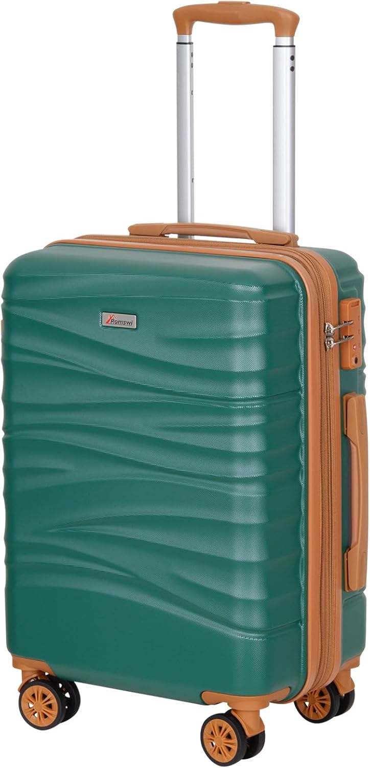 Romswi Expandable 20" Carry On Luggage,Hardshell Suitcase with Double Spinner Wheels for 20% More Space, Airline Approved Lightweight Hardside Luggage, Scratch-Resistant & YKK Zipper,Green