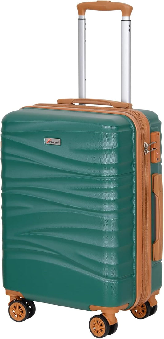 Romswi Expandable 20" Carry On Luggage,Hardshell Suitcase with Double Spinner Wheels for 20% More Space, Airline Approved Lightweight Hardside Luggage, Scratch-Resistant & YKK Zipper,Green