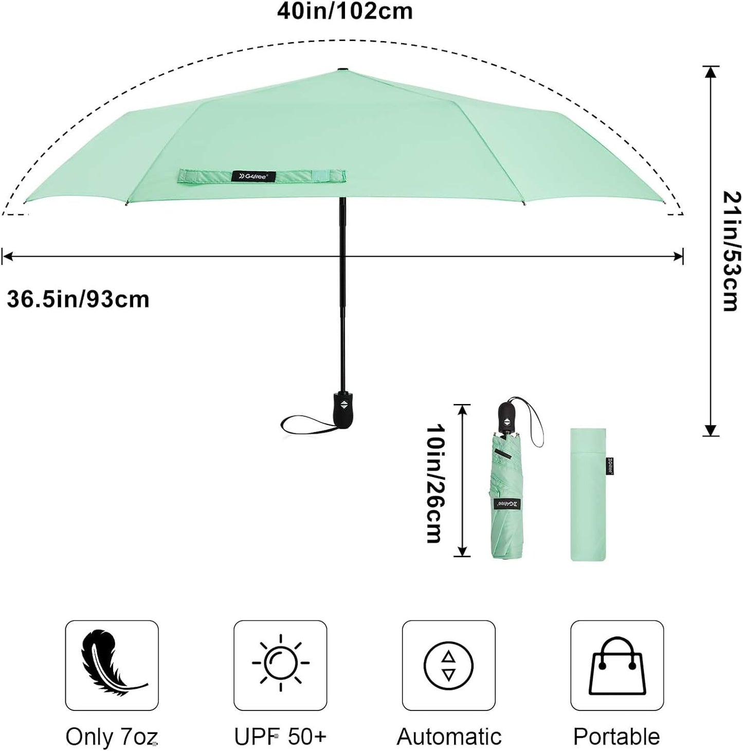 G4Free Mini Ultralight Umbrella UPF 50+ UV Protection Compact Lightweight Travel Umbrella Super Slim Small Portable Automatic Open and Close,40 Inch