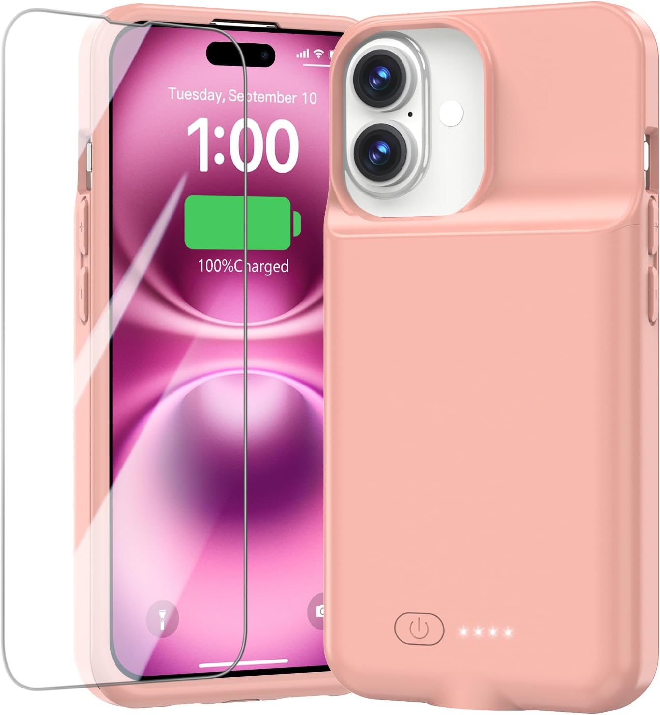 GIN FOXI Battery Case for iPhone 16/16e, Fast Charging Cases Charger 8500mAh Ultra-Slim Lightweight Rechargeable Battery Pack Anti-Fall TPU Powerful Juice Box for 16e/16 (6.1") Pink
