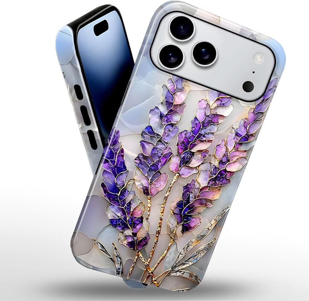 Case for iPhone 17 Pro Max - Slim Fit Anti-Scratch Phone Case for Girl Women - Lavender Stained Glass Purple Floral (Glossy)