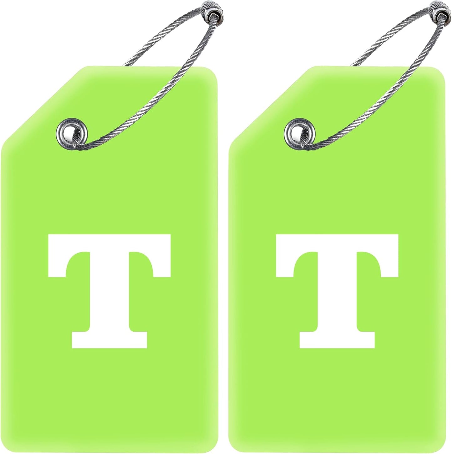 Gostwo 2 Pack Silicone Luggage Tags for Suitcases, 26 Initial Letter Baggage Labels Handbag School Bag Suitcase Instrument Tag with Stainless Steel Loop(Green)(Letter T)