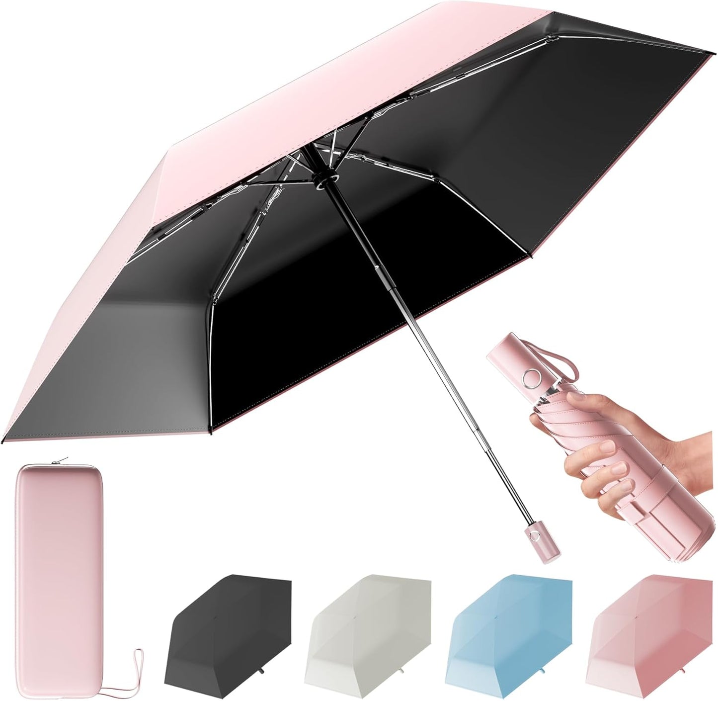 Automatic Mini Travel Windproof Folding Umbrella - UV Protection, Instant Open/Close for Rain/Sun, Small Compact Lightweight Design Fits in Tote Bag/Travel Case/Backpack for Commute, Women & Men