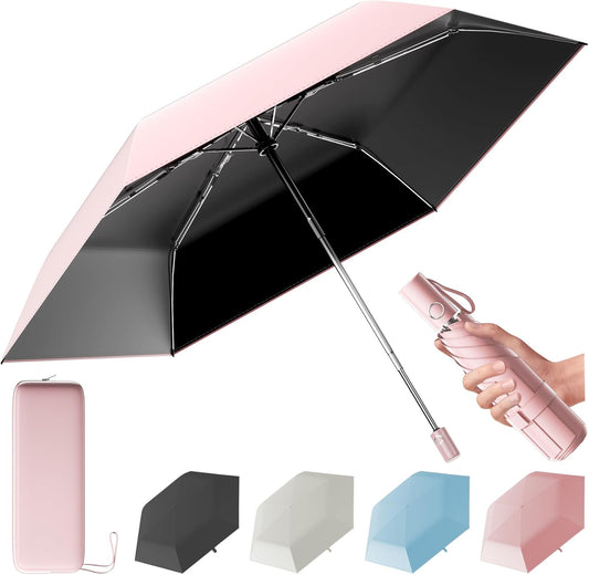 Automatic Mini Travel Windproof Folding Umbrella - UV Protection, Instant Open/Close for Rain/Sun, Small Compact Lightweight Design Fits in Tote Bag/Travel Case/Backpack for Commute, Women & Men