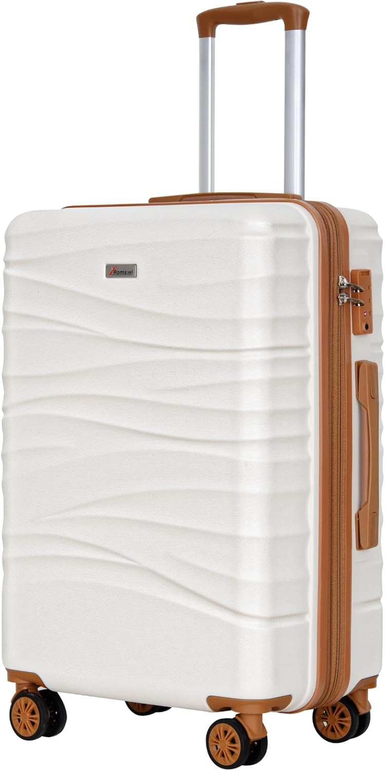 Romswi Expandable 24" Checked Luggage,Medium Hardshell Suitcase with Double Spinner Wheels for 20%