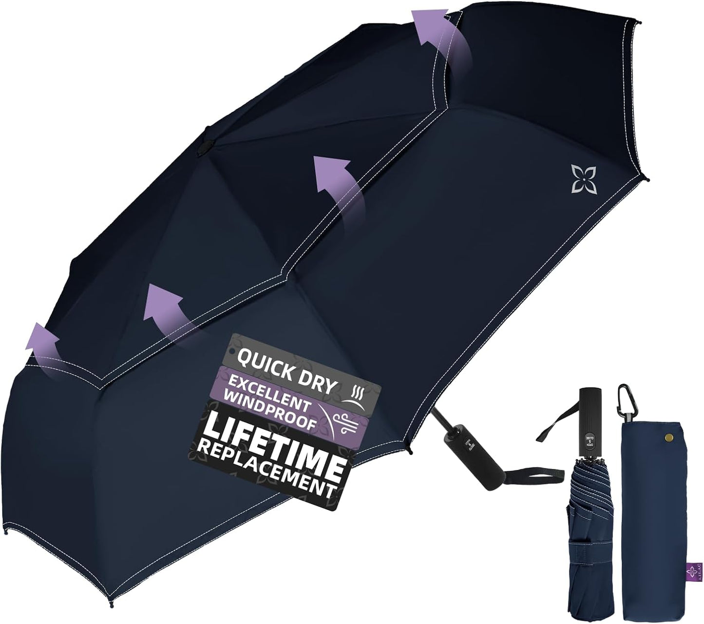 Compact Travel Windproof Umbrella, 43" Auto open/close Folding Quick Dry Umbrellas for Rain, Lightweight Portable Small for Backpack Car, less force to Fold for Women Men Kids, TSA Approved