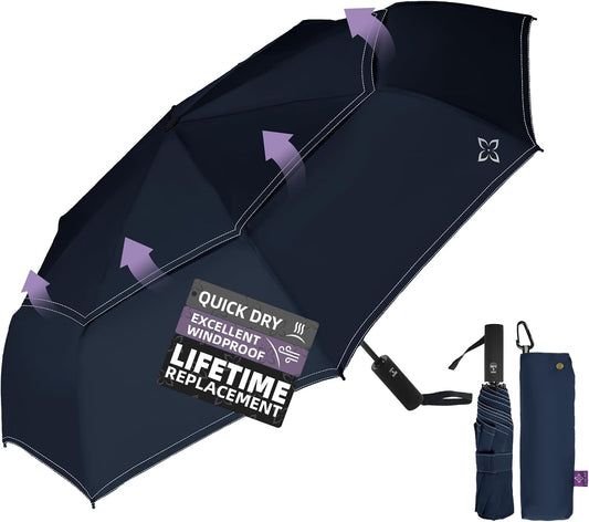 Compact Travel Windproof Umbrella, 43" Auto open/close Folding Quick Dry Umbrellas for Rain, Lightweight Portable Small for Backpack Car, less force to Fold for Women Men Kids, TSA Approved
