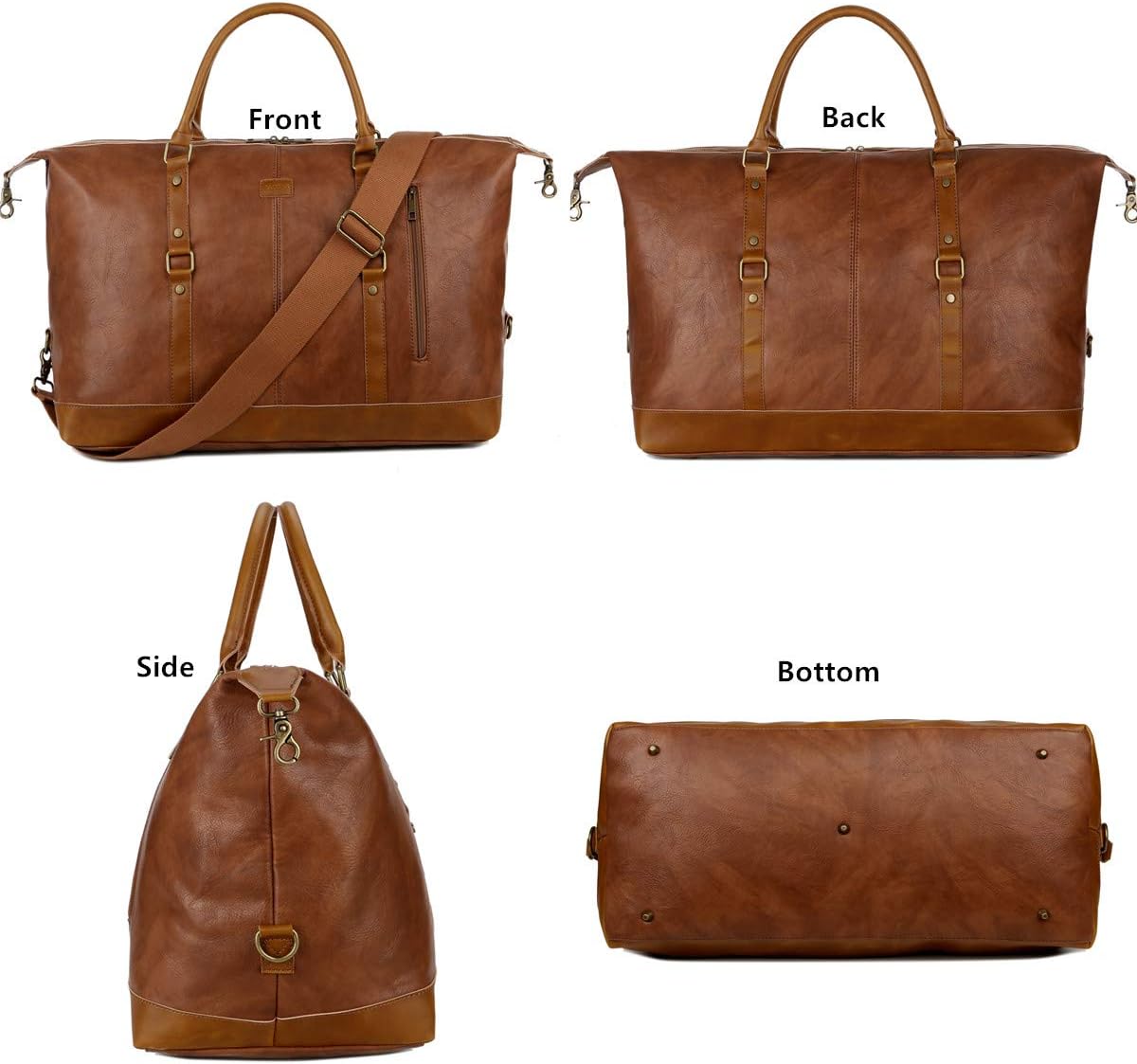 BAOSHA Vegan Leather Travel Duffel Tote Bag Overnight Weekender Bag Oversized for Men and Women HB-14 (Brown)