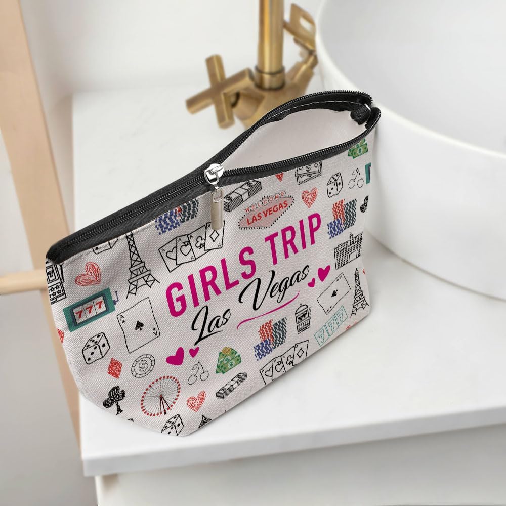 Las Vegas Girls Trip Makeup Bag, Las Vegas Souvenir Las Vegas Lovers Gift Los Angeles Travel Cosmetic Bag for Women Bestie Girls Weekend Birthday Christmas Bachelorette Party Friendship Gifts