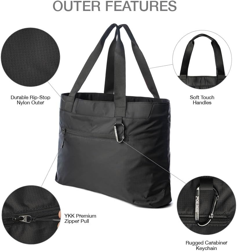 Universal Tote Bag, Foldable Nylon Shoulder Bag for Work and Errands - Water Bottle Holder, Multiple Pockets