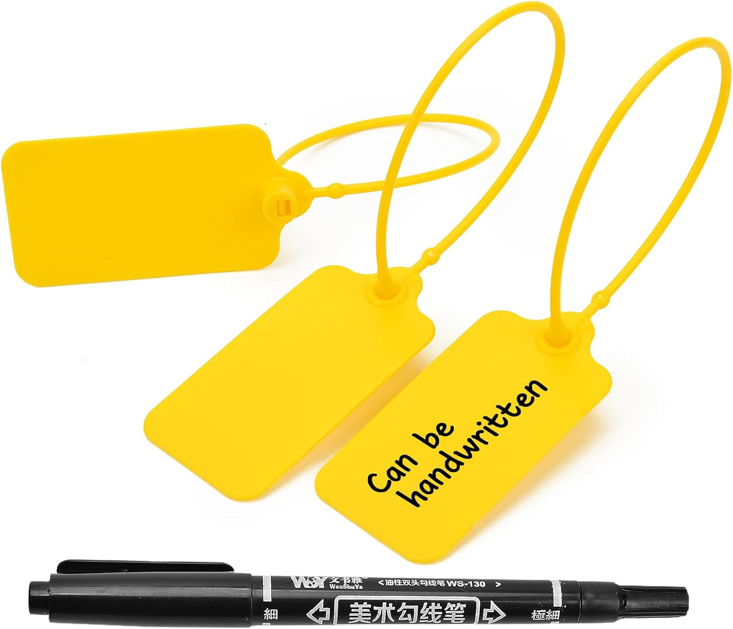 50pcs Luggage Tags Plastic Seals Shipping Label Logistics Use Sign Tie, Sealing Storage Multi Purpose Name ID Tag with Marker for Backpack, Schoolbag, Car Key (Yellow)