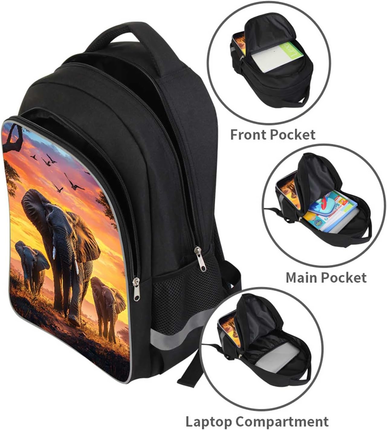 Kids School Backpack for Boys Girls, Children Teens Back Pack for Elementary Primary, Polyester Bookbag, Large Capacity Elephant School Bag, Top Handle, Idea for Unisex-child Age 6+
