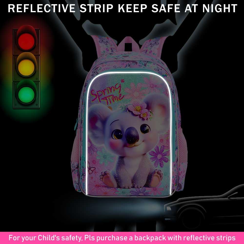 3PCS Girls Koala Backpack, Water Resistant Kids Bookbag with Lunch Box, 16" Preschool Backpacks for Elementary - Koala Pink