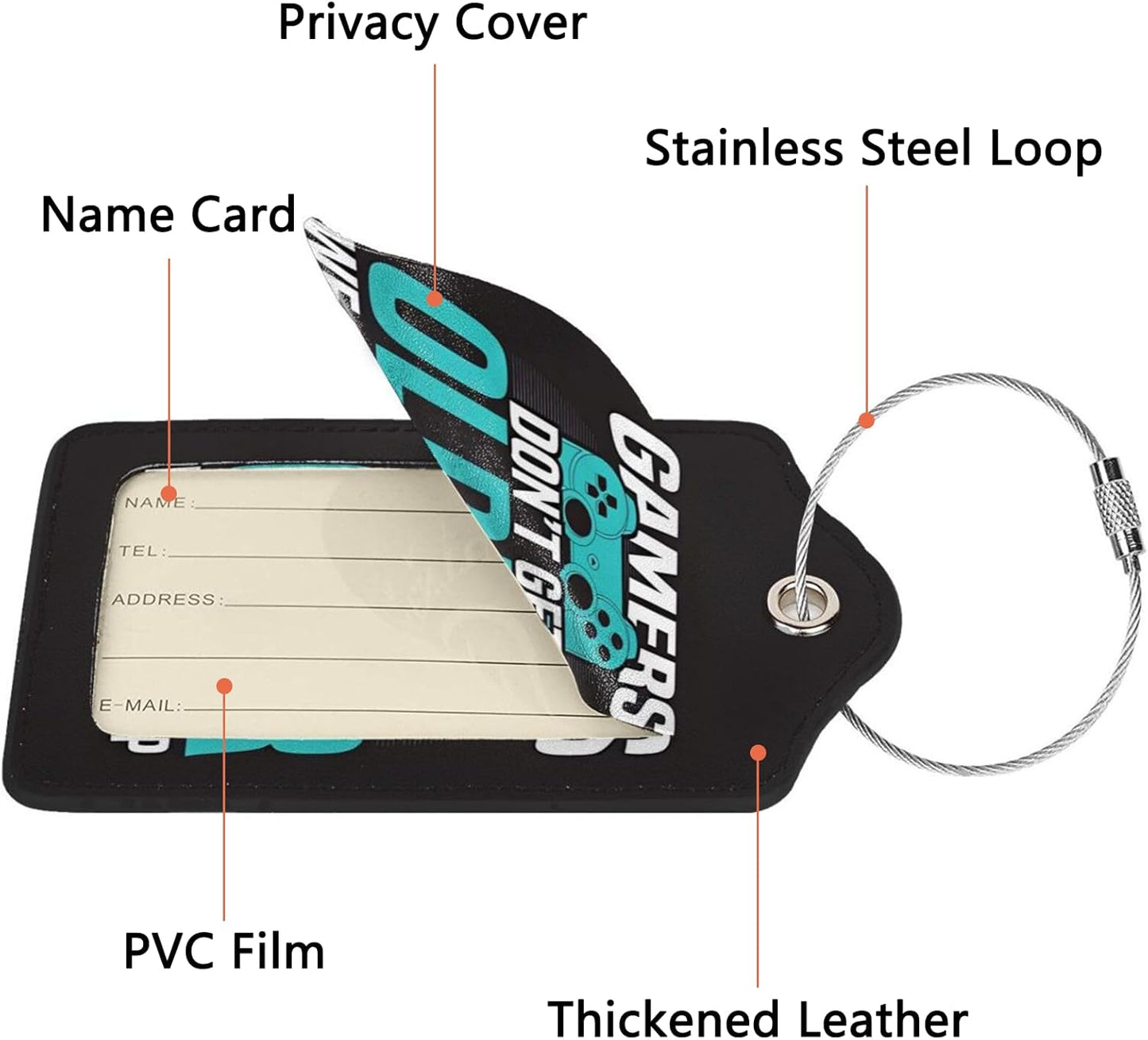 2 Pack Luggage Tags for Suitcase, Privacy Cover ID Label with Stainless Steel and Address Card for Travel Bag Backpack Cruise Ship Essentials Tag Boys Girls Kids Teens - Gamers We Just Level Up