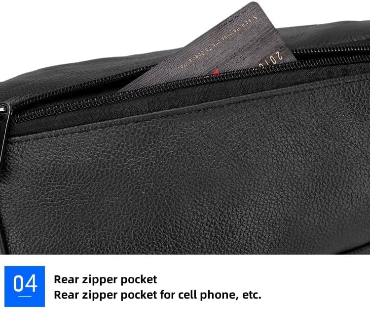 leather Fanny pack, Outdoor travel waist Pack Cowhide Leather Large Size 2 Pockets waist bag.Suitable for outdoor mountaineering, travel, camping, cycling, running, etc.（black-E）